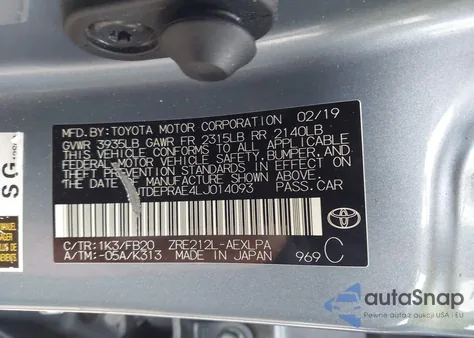 2020 Toyota Corolla Le z USA, uszkodzony, nr VIN JTDEPRAE4LJ014093